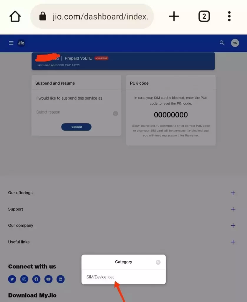 how to block Jio sim 1 4
