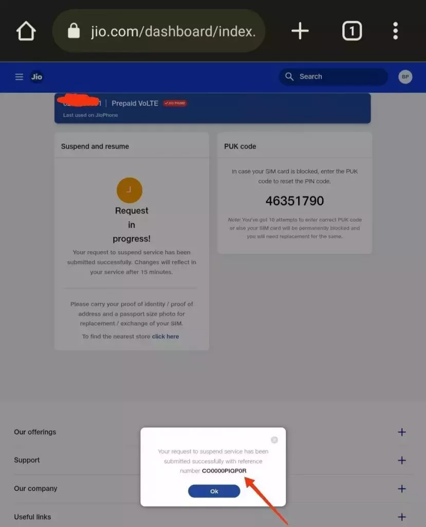 how to block Jio sim 1 5